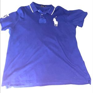 Blue and white polo button up